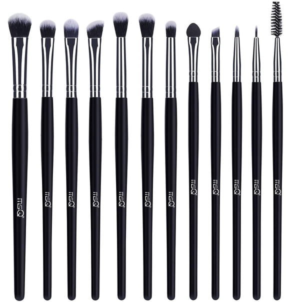 MSQ Eye Makeup Brushes 12pcs, Eyeshadow Makeup Brushes Set with Soft Synthetic Hairs & Real Longer Wood Handle for