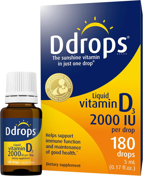 Ddrops Adults 2000IU, 180 Drops, Liquid Vitamin D3 Supplement, Supporting Strong Bones & Immune System