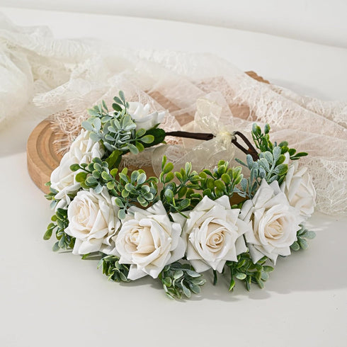 Vividsun Women Floral Crown Flower Headpiece Wedding Festival Hair Wreath (White)