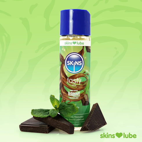 SKINS Edible Lube - Mint Chocolate Lubricant - Flavored Lube for Oral Water Based Lube - Gorgeous Tasting Edible Lube
