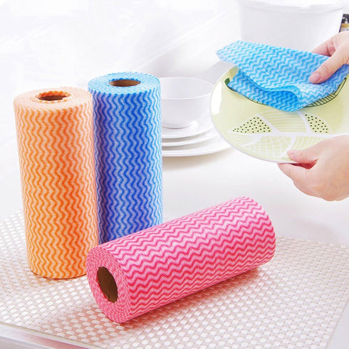 Disposable Cleaning Towel (2 Rolls/100pcs) Paper Towels, Multipurpose Fabric, Non-Woven Kitchen Cloth