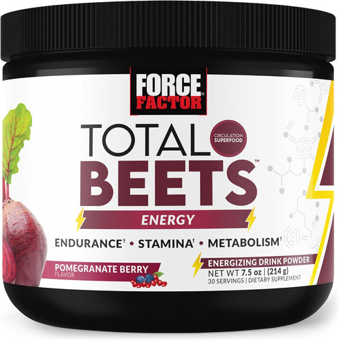 Force Factor Total Beets Energy Drink Mix, Superfood Beet Root Powder for Energy, Circulation, Nitric Oxide, Heart