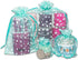 100-Pack 3x4 Sheer Organza Drawstring Gift Bags (Small), Metallic Stars (Teal/White) for Wedding Party Favors