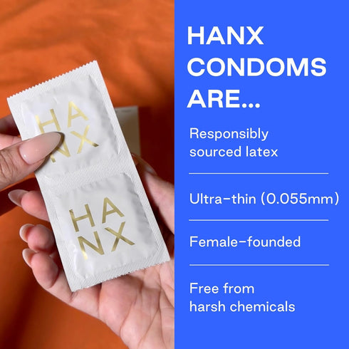 hanx (Pack 10) Condoms | Ultra-Thin, Natural Latex with Silicone Lubricant | Paraben & Spermicide-Free |