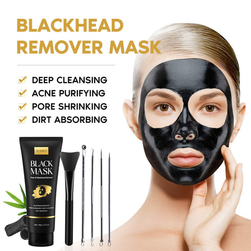 Blackhead Remover Mask Kit, Charcoal Peel Off Facial Mask with Brush and Extractors for Deep Cleansing