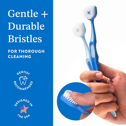 Soft Bristle Tongue Brush for Adults (2 Pack), Ergonomic Handle & Protective Cap, Improve Oral Hygiene & Reduce Bad