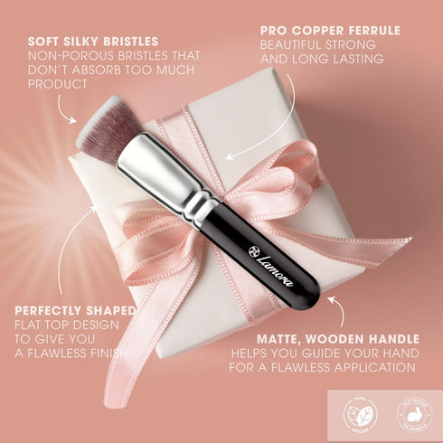 LAMORA Liquid Makeup Foundation Brush - Kabuki Face Brush for Cream, Powder, Blush, Concealer - Flat Top Blending Brush