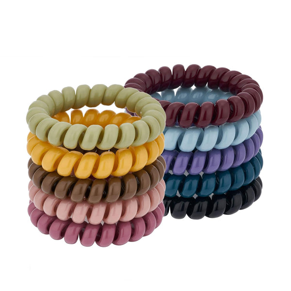Macaroon Spiral Coil Hair Ties, Colorful 10 Pcs Ponytail Holders for Thick Hair, No Crease Plastic Spiral Ties