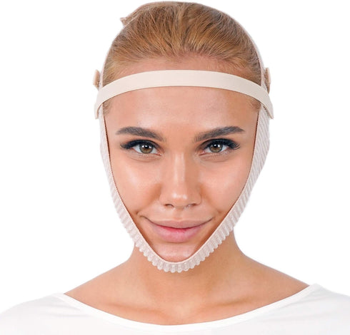 Post Surgery Chin Compression Garment, Chin Strap Band, Face Lift Kit for Jowl Tightening (Beige)