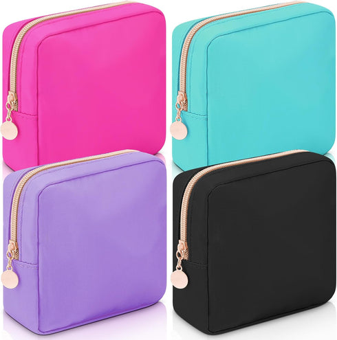 Hushee 4 Pcs Nylon Makeup Bag Christmas Gifts, Preppy Zipper Pouch, Waterproof Storage Bag for Women Girls Organizer