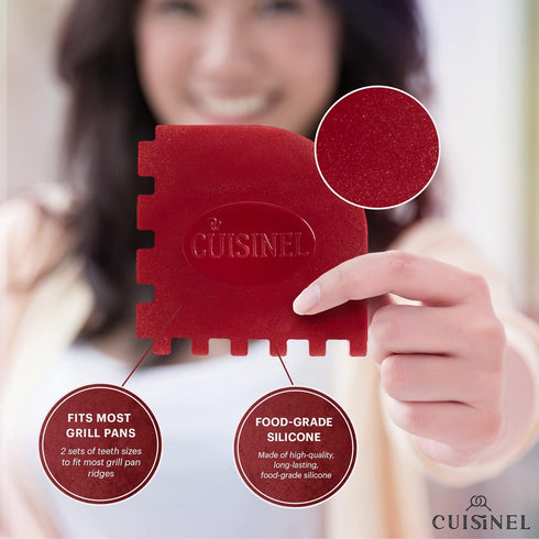 Cuisinel Cast Iron Scrubber Cleaning Brush: Pan/Grill Scraper Kit, Soft-Touch Dish Scrub Tool for Non-Stick Cookware.