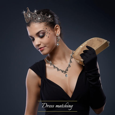 Hicarer 3 Pieces Baroque Queen Crown Set - Tiara Earrings Necklace Crystal Headband Tiaras for Women Bridal Wedding