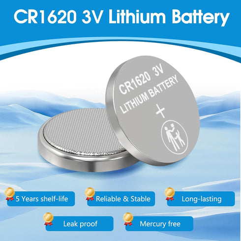 volkate CR1620 3V 5 Count Pack 1620 3 Lithium Battery, CR Volt Button Coin Cell Battery for Car Key Fobs, Keyless