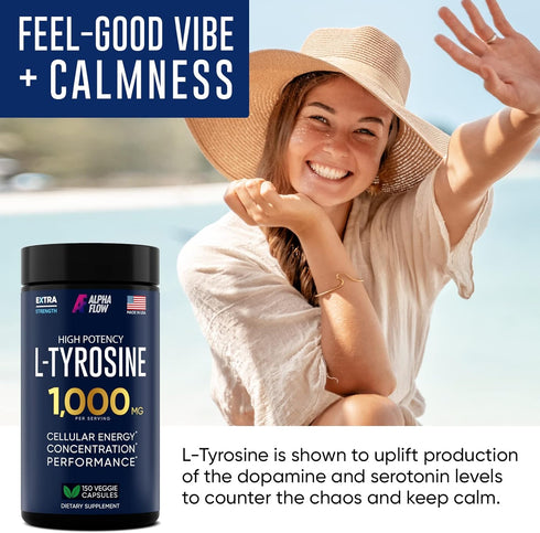 L Tyrosine 1000MG Capsules, All-Natural Supplement for Focus & Energy Boost, Vegan, 150 Caps