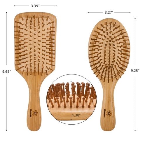 Zhuoyue Wooden Bamboo Hair Brush - Paddle Brush Set with Bamboo Bristle to Reduce Frizz & Massage Scalp (2 pcs)