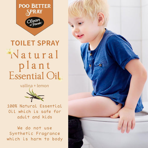 Clean-n-Fresh Toilet Spray, 6.8 Fl.Oz, Vanilla Scent - Natural Plant Essential Oil Air Freshener