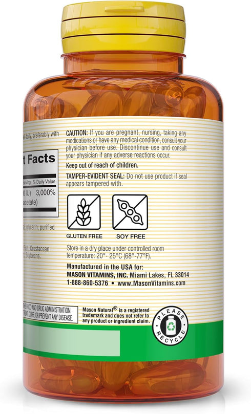 MASON NATURAL Vitamin E 450 mg (1,000 IU) - Antioxidant Supplement for Immune System and Skin, 50 Softgels