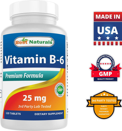 Best Naturals Vitamin B6 25mg, 120 Tablets, Pack of 3
