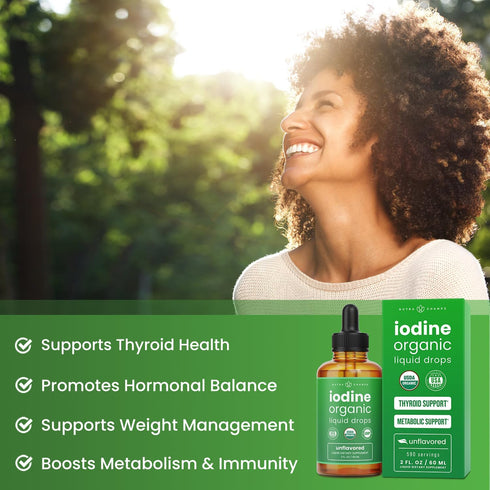 Organic Iodine Liquid Drops - 250 mcg Iodine Supplement for Women & Men - Potassium Iodide Solution 590 Servings