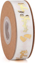 40 Yards White and Gold Baby Shower Ribbon Welcome Baby Foot Print Ribbons for Crafts, Gift Wrapping, Party Decoration