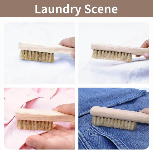 MOIKKA-GC Set Wood Laundry Stain Brush (Large + Small) with Boar Bristles Tough Stain Remover for Delicates, Cotton