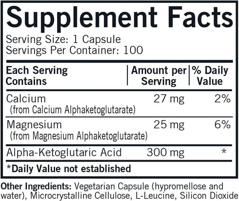 Kirkman Alpha-Ketoglutaric Acid 300 mg - 100 Capsules - Supports Metabolism & Strong Bones - Hypoallergenic