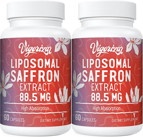 Liposomal Saffron Supplements, 100% Pure Saffron Extract 88.5 mg, 120 Veggie Capsules, Made in USA