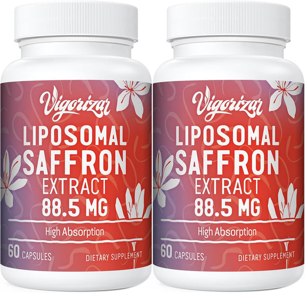 Liposomal Saffron Supplements, 100% Pure Saffron Extract 88.5 mg, 120 Veggie Capsules, Made in USA