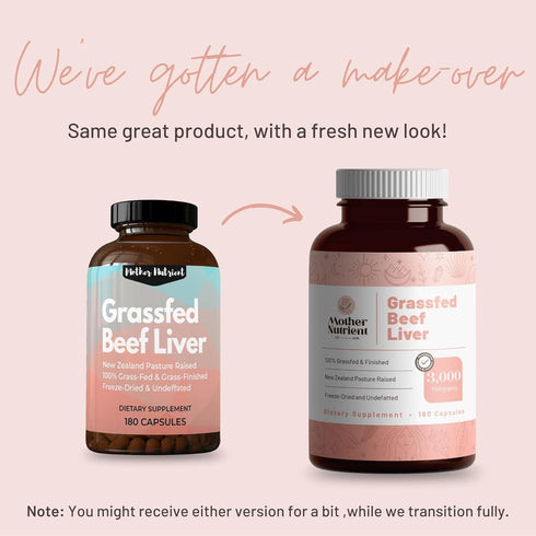 Mother Nutrient 100% Grass Fed Beef Liver Capsules, Sourced from Pasture-Raised Beef, 45-Day Supply - 180 Capsules