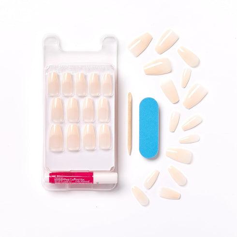 KISS Salon Acrylic French Manicure Set ‘Leilani’, Medium Length, Nude Square Press-On Nails