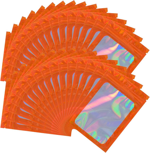 100 Pieces Smell Proof Mylar Bags, Resealable Holographic Packaging Pouch with Clear Window for Food Storage