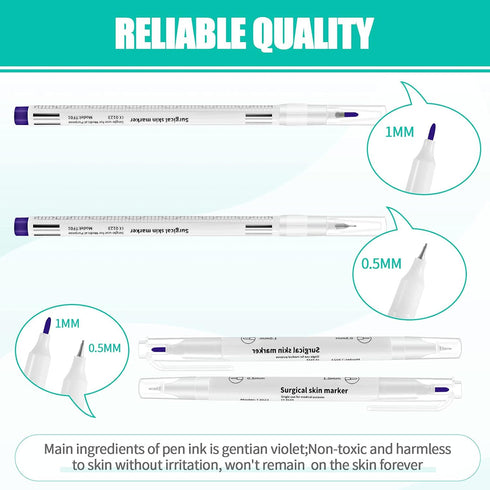 Zonon 5 Pieces Tattoo Tip Markers, Skin Marker Pen in 0.5 mm and 1 mm with Paper Ruler