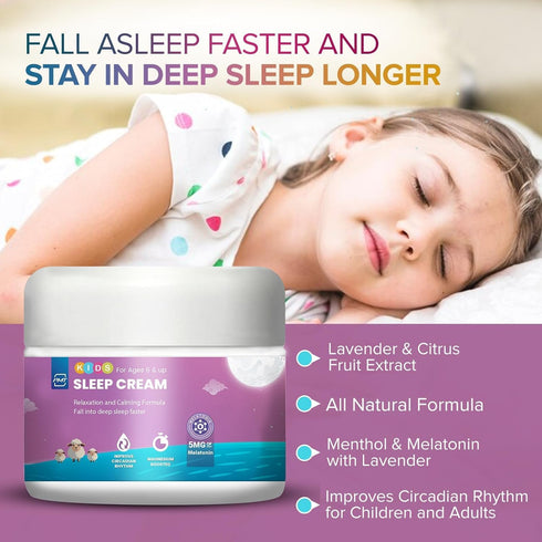Kids Sleep Cream by PMT, Natural Sleeping Aid for Ages 6 and Up, Regulates Sleep Patterns with Menthol & Lavender