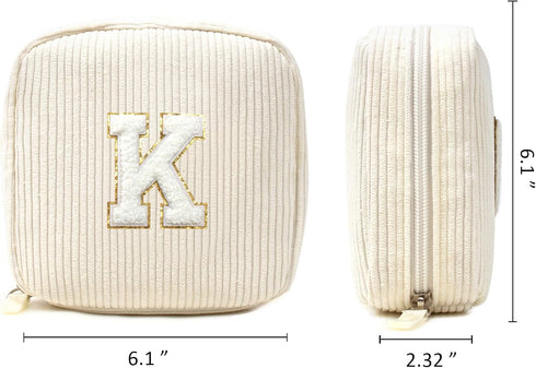 Cute Makeup Bag for Women - Monogram Personalized Initial Makeup Bags Cosmetic Pouch Make Up Case for Women Her Best Friend Friendship Sister Teacher, Birthday Gifts for Women (Letter K, Beige)