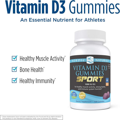 Nordic Naturals Vitamin D3 Gummies Sport, 120 Gummies - Wild Berry, 1000 IU for Healthy Bones & Immune Function