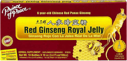 Prince Of Peace Red Ginseng Royal Jelly, 10 Bottles, 0.34 fl. oz. Each – Energy Boosting Supplement