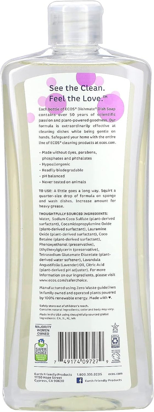 Earth Friendly Ultra Liquid Dishmate, 25 fl oz, Natural Lavender