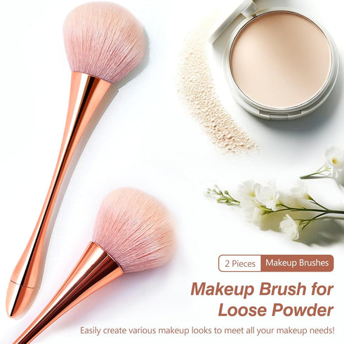 Super Large Mineral Powder Brush Set - Grade Color, 2 Pcs Bronzer Kabuki Makeup Brush & Soft Fluffy Foundation Brush