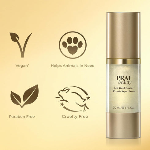 PRAI Beauty 24K Gold Caviar Wrinkle Repair Serum - Anti-Aging Serum with Hyaluronic Acid for Firmer Skin