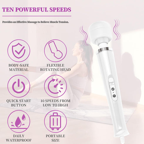 VZVJTR 10-Speed Wired Wand Massager for Women, Electric Handheld Deep Tissue Massager, Powerful Plug-in Full Body