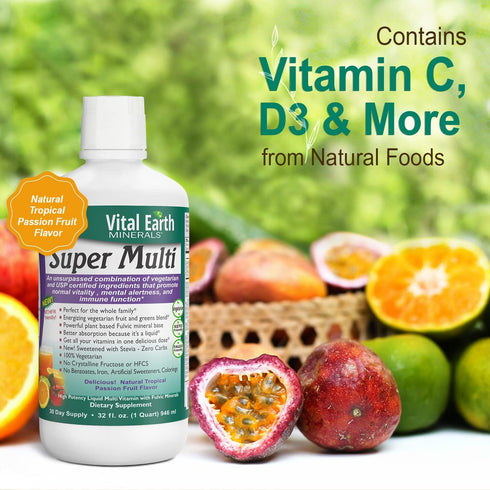 Vital Earth Minerals Super Multi Liquid Multivitamins for Women, Men & Kids, 32 Oz with Fulvic Acid