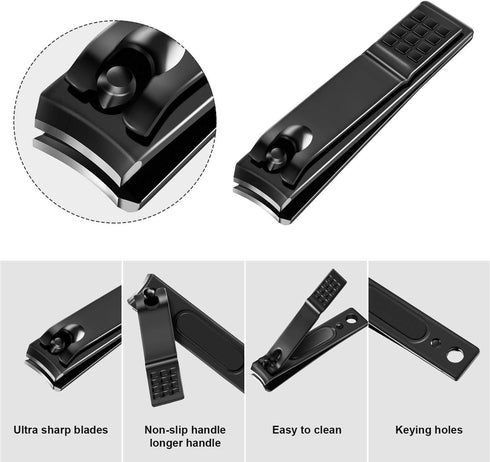 Yaomiao 12 Pieces Nail Clipper Set, Stainless Steel Nail Cutter for Women Men Fingernails and Toenails (Black)