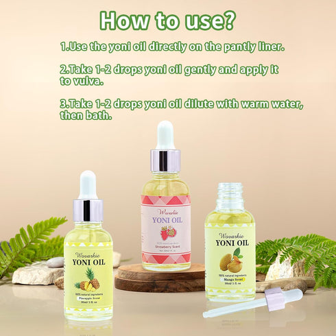 Wovarkie 3 Packs 100% (1 oz/30 ml) Yoni Oil for Women, Natural Feminine Oil Intimate Deodorant for Women, Eliminates
