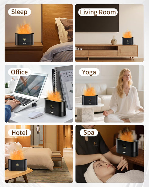 Kelymnaean 7 (180mL, Flame Effect Essential Oil Diffuser, Ultrasonic Aromatherapy Humidifier, Upgraded Color Changing