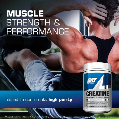 GAT SPORT Creatine Monohydrate Powder - Strength, Brain Health, Endurance, Unflavored (300g)
