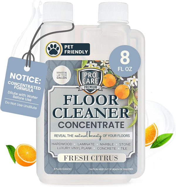ProCare Citrus Floor Cleaner Concentrate, 8oz - Made in USA, for Vinyl, Wood, Tile, Stone & Laminate