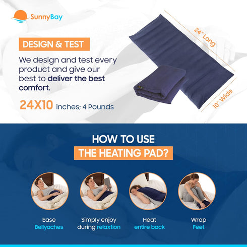 SunnyBay Lavender Microwave Heating Pad, Heavy Weighted Full Body Moist Hot Pack, 10x24 Inches, Midnight Blue