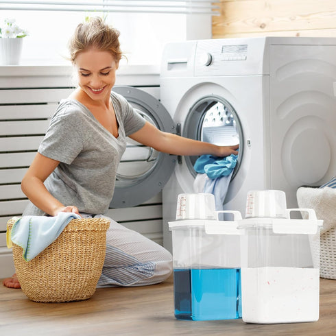 Laundry Detergent Dispenser, 2 Pack, 61 oz with 4 Removable Labels for Organization and Storage