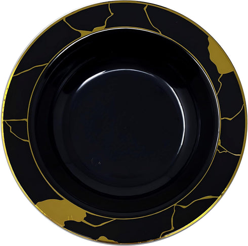 DecorLine Sophisticated Marble Collection Black & Gold Soup Bowls Set - 12" (Pack of 10) - Durable & Stunning - Perfect for Party Hosting & Memorable Dinners by Decorline