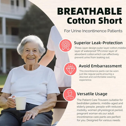 Yodilala TPU Incontinence Care Trousers,Washable Elastic Adjustable Patient Care Trousers,Adult Incontinence Leak-Proof